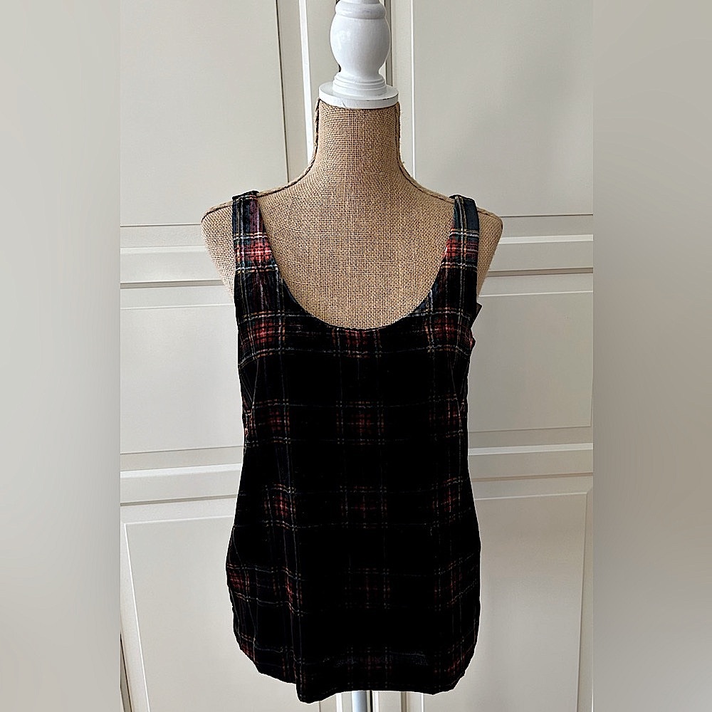 J. Crew Black and Red Plaid Scoop Neck Tank Top